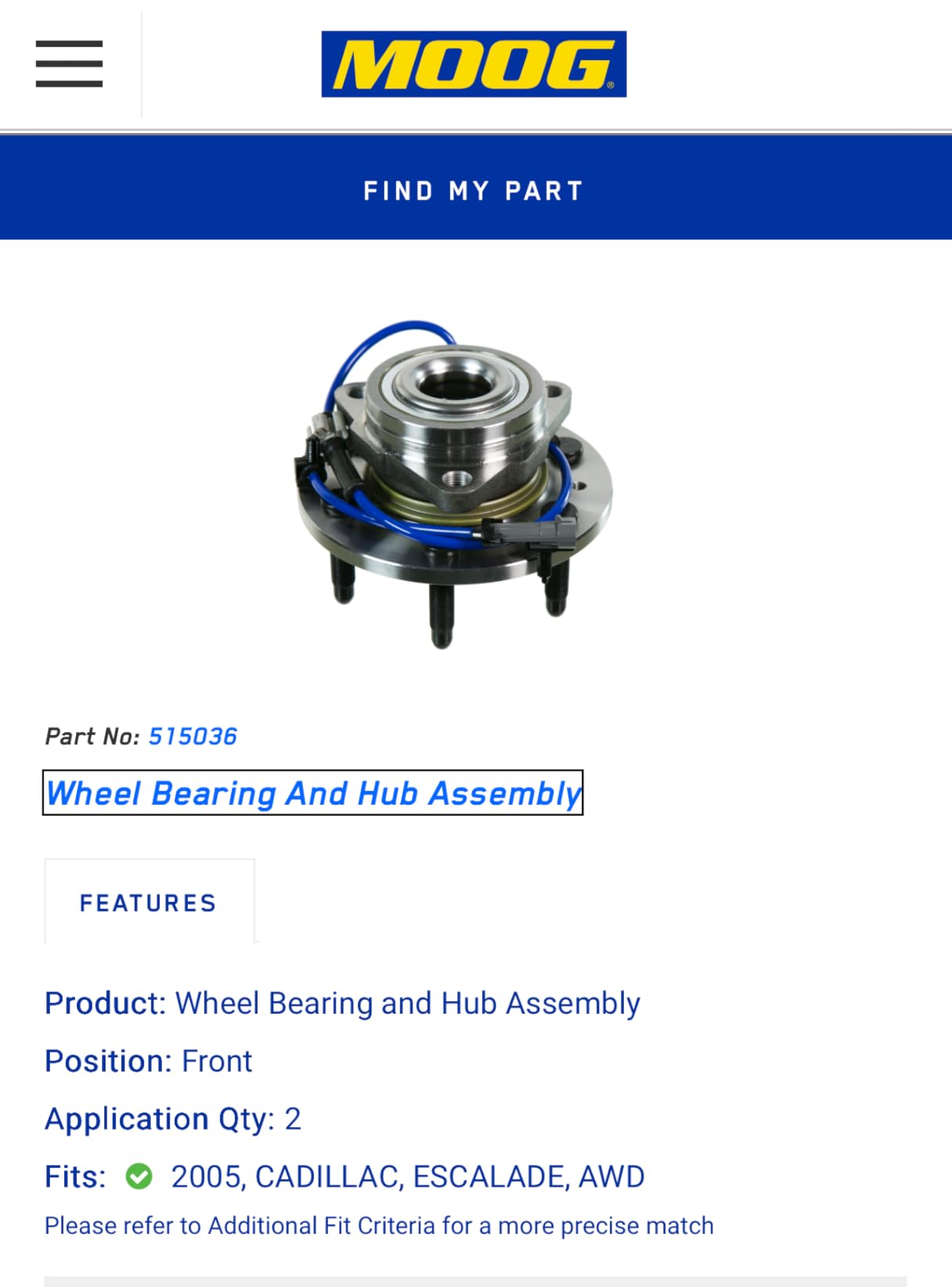 DRiV MOOG Wheel Bearing & Hub Assembly - 515036 customer photo 1