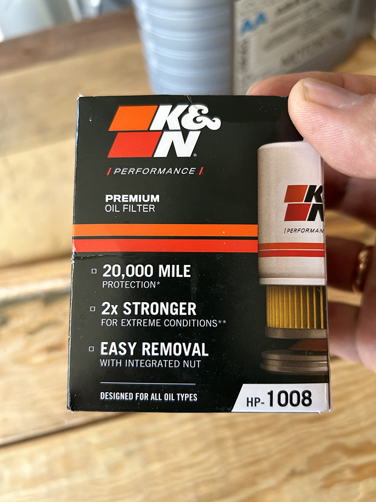 K&N Oil Filter: 20,000 Mile Engine Protection with Wrench Off Nut, HP-1008 | Compatible with Select INFINITI/MAZDA/NISSAN/SUBARU customer photo 2