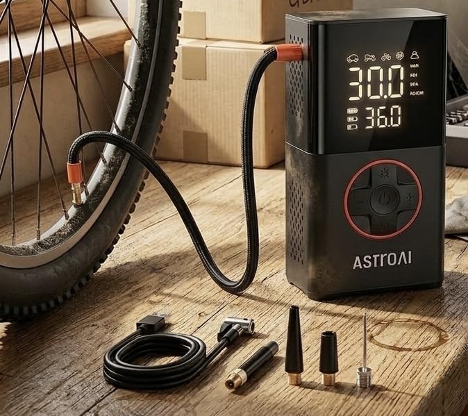 AstroAI L7 Tire Inflator Portable Air Compressor, 150 PSI Cordless Bike Pump - For Car Tires, Bikes, Motorcycles and Balls; Auto Shut-off, Digital Display Pressure Gauge, Fast Inflation, LED Light customer photo 1