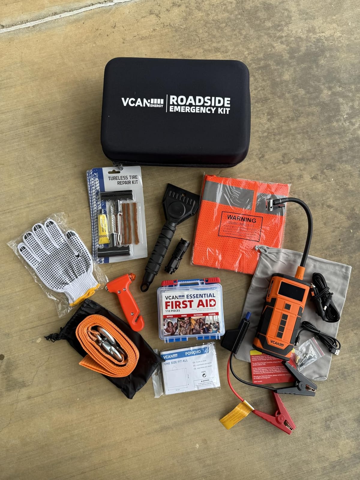 Jump Starter with Air Compressor, VCANENERGY Roadside Emergency Car Kit with 12V Portable Battery Jump Starter & Tire Inflator for Cars, Trucks, SUVs, Car Emergency Kit for Women, Men, Teen customer photo 2